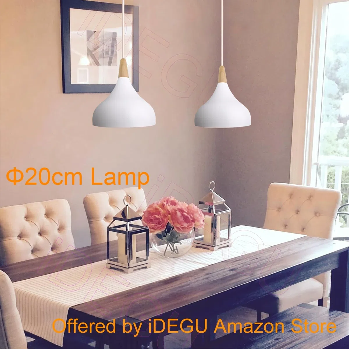 iDEGU 20CM Lampada a Sospensione Retrò LED Lampada a Soffitto in Legna Metallo Moderna Lampadario a Forma di Goccia Stile Scandinavo Plafoniera per Soggiorno Sala da Pranzo Cameretta (Bianco 1 Pezzo)