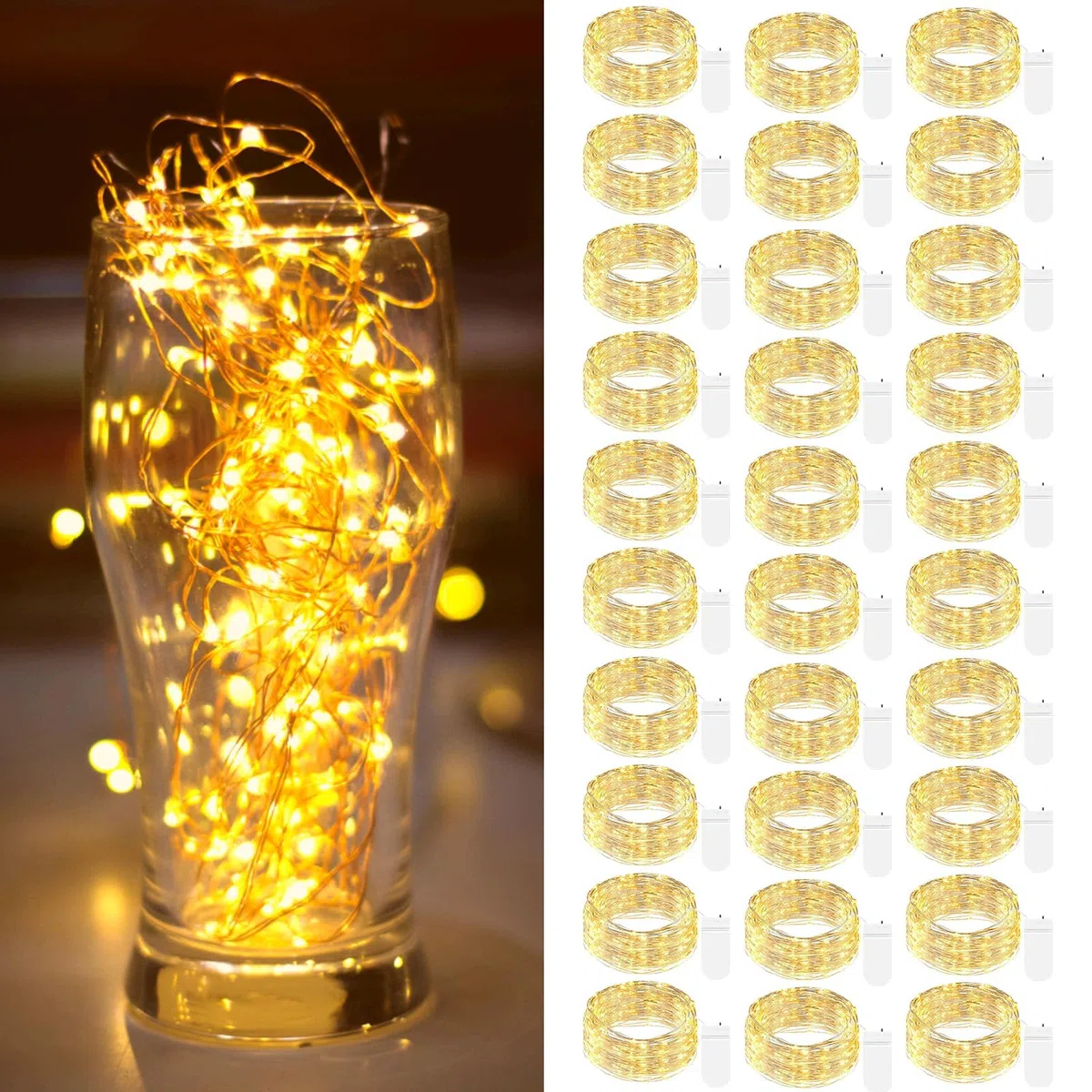 btfarm 30 Pezzi Lucine Led Decorative a Batteria, 2M 20LED Luci Led a Batteria, IP65 Impermeabile Mini DIY Stringa Luci Catena Luminos per Interni Natale Matrimoni - Bianco Caldo