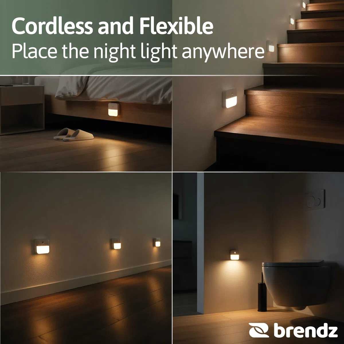 Brendz Luce LED per Scale con Sensore di Movimento, Ricaricabile USB-C, Magnetica, Bianco Caldo 3000K, Luce Armadio Senza Fili, Luce Notturna, Illuminazione Scale, Inuk, Confezione da 4
