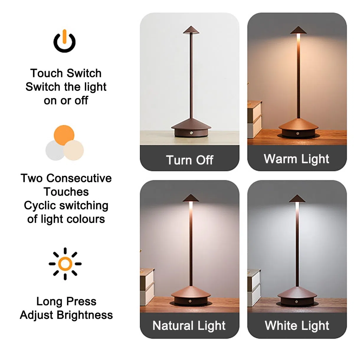 ZTMHRG Moderna Lampada da Tavolo Senza Fili in Alluminio, lampade da scrivania a LED Ricaricabili USB sfioramento Luce Notturna Portatile per la Camera da Letto casa e Patio(Gold)
