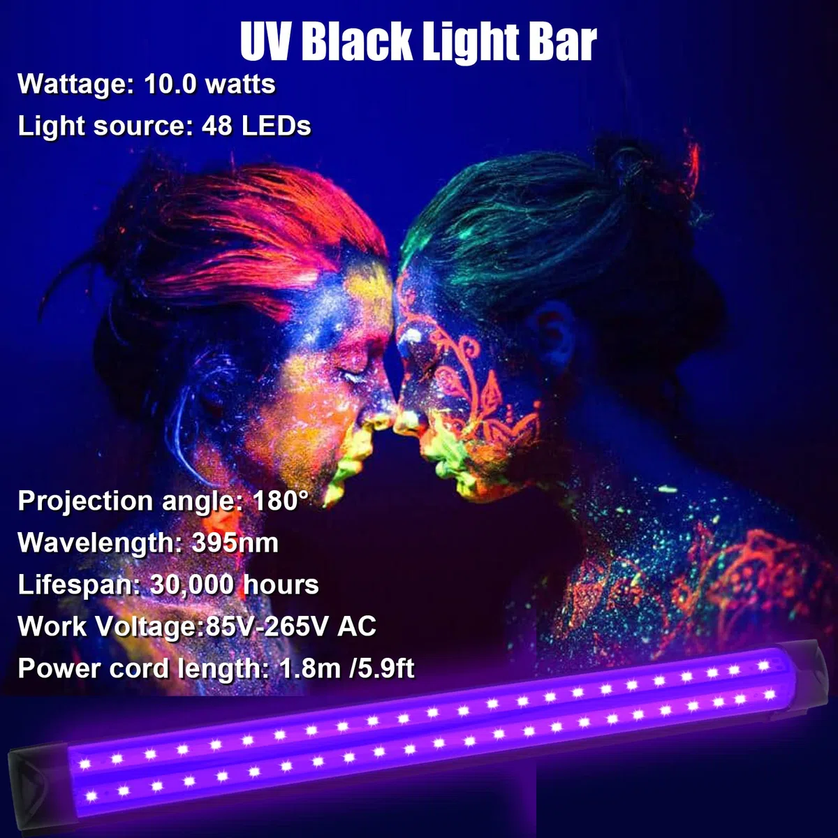 2 Pezzi LED Lampada UV 10W Luce Nera UV Portatile Tubo luminosa Ultravioletti 395 nm Blacklight per Halloween Natale Disco DJ Body Art Stanza Fluorescente Neon Party Club Pigmenti reattivi