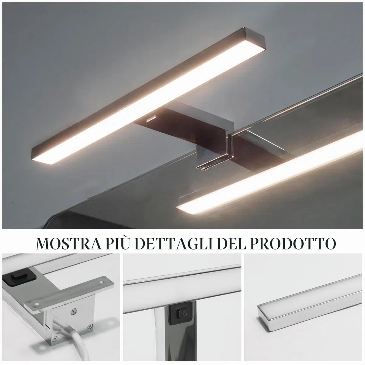 DEELUX Lampada a LED per specchio da bagno con interruttore, 30 cm, 500 lm, 5 W, 6000 K, bianco freddo, illuminazione per armadio a specchio, 230 V, luce per trucco, armadio, lampada da parete IP44
