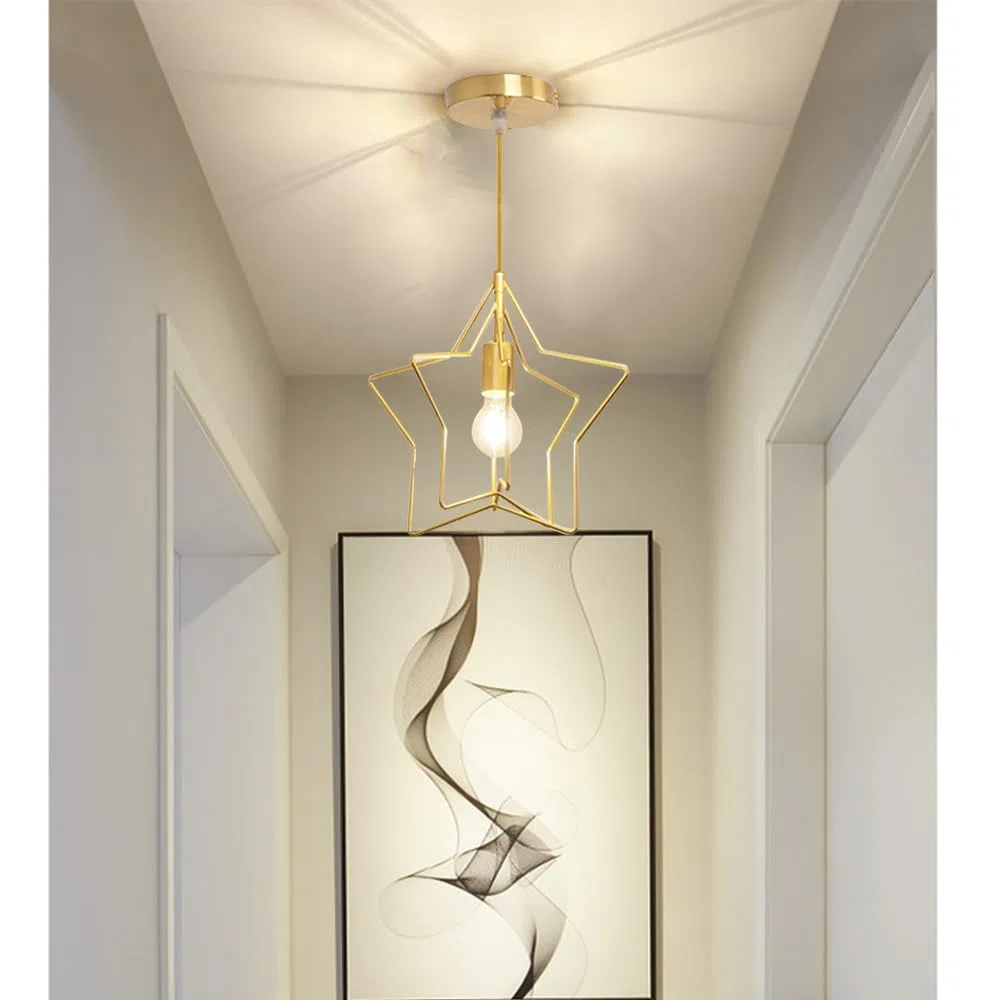 Lampadario moderno a sospensione a stella Lampada a sospensione con paralume in Ferro Lanterna a sospensione plafoniera da Soffitto per soggiorno ristorante E27 Sala da Pranzo Cucina Bar Cafe (Dorato)