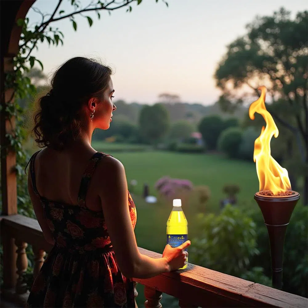 Olio Combustibile alla Citronella Vegetale - per Torcia, Fiaccola, Repellente per Zanzare, Torcia, Lampada, Giardino, Protezione, Terrazzo, Campeggio - per Spazi Esterni 1 Litro
