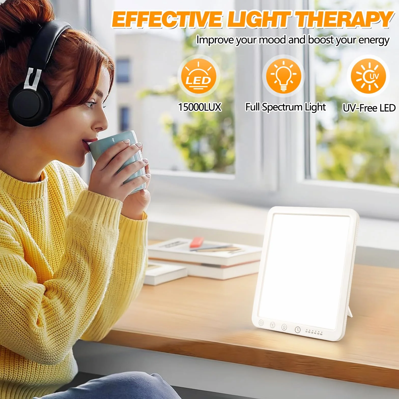 Caldarax Lampada per Terapia della Luce 15000 Lux, Lampada a Luce Diurna senza Sfarfallio/UV, 3 Temperature di Colore, 5 Livelli di Luminosità, 6 Timer, Controllo Touch, Funzione Memoria