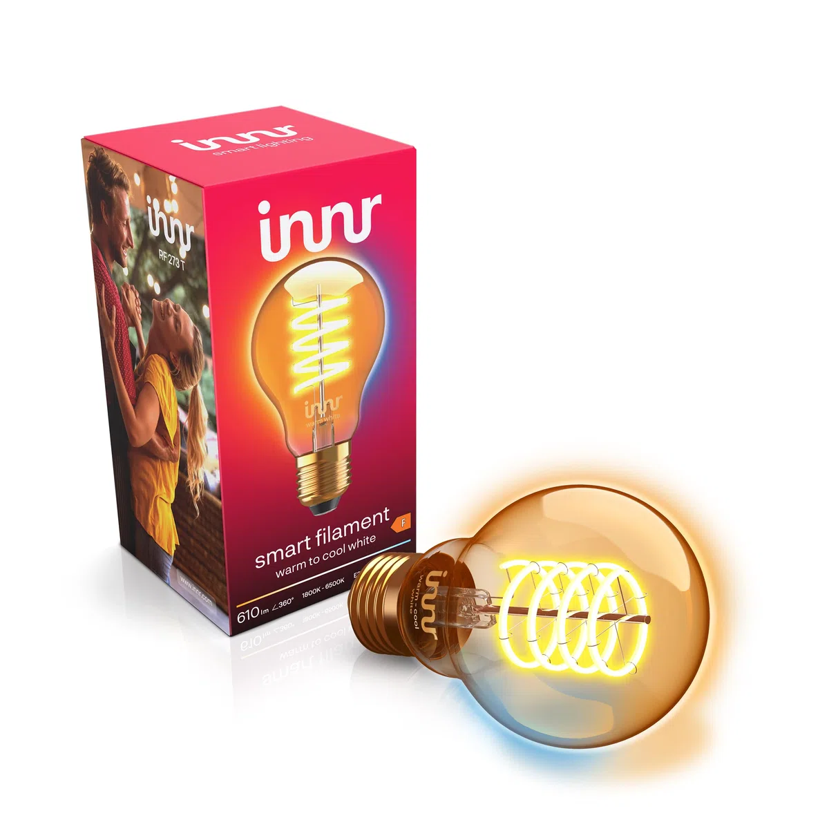 innr Lampadina Smart E27 Zigbee, Funziona con Hue* e Alexa (Bridge Richiesto), Filament LED Luce Bianca Calda e Fredda, Dimmerabile, 610 lumen - 1 pezzo
