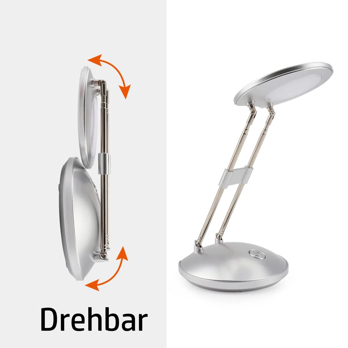 DA LIGHT - Lampada da scrivania a LED, 3000 K, luce bianca calda, 3,6 W, per comodino, da lettura, con supporti retrattili, colore argento, per ufficio, lettura, studio