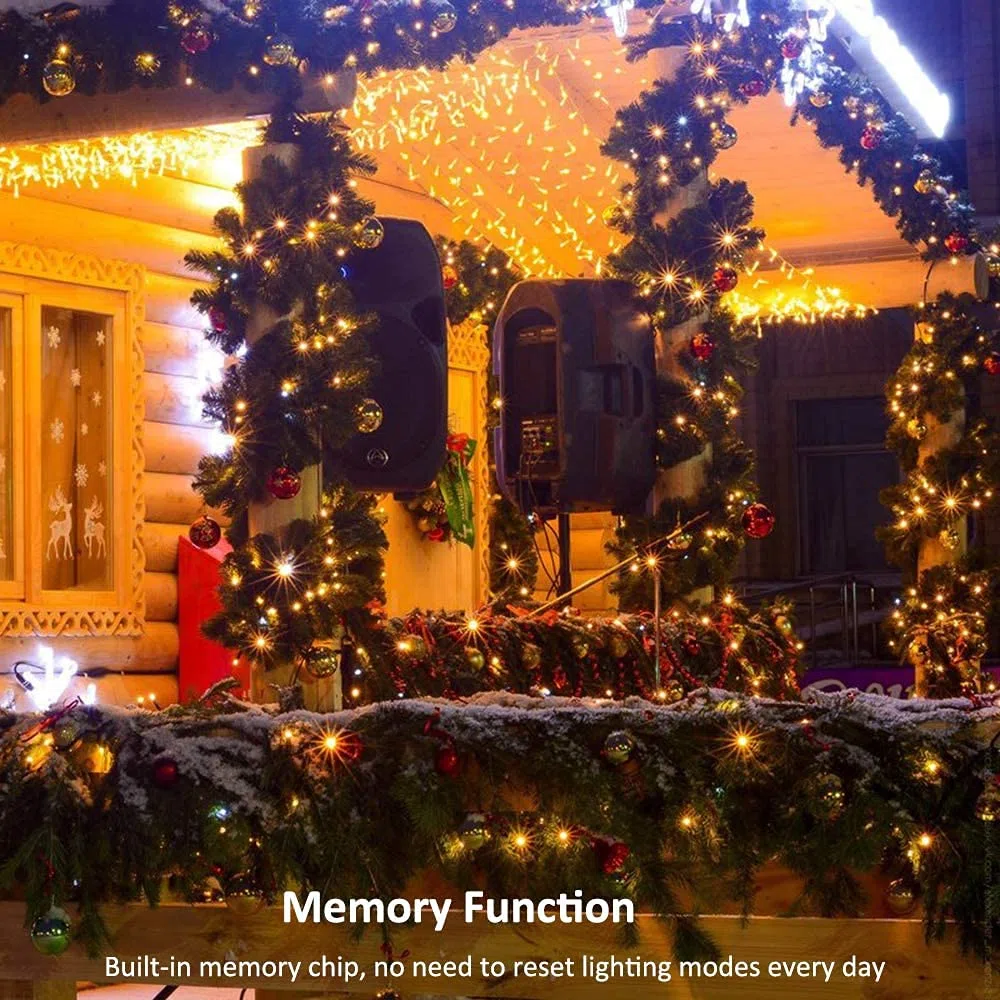 PhilzOps Natale Catena di Luci Esterno, 10M 100 LED Albero di Natale Catene Luminose Decorative Impermeabile Stringa Luci Led con 8 Modalità per Decorazioni Interno Giardino Compleanno (Bianco Caldo)
