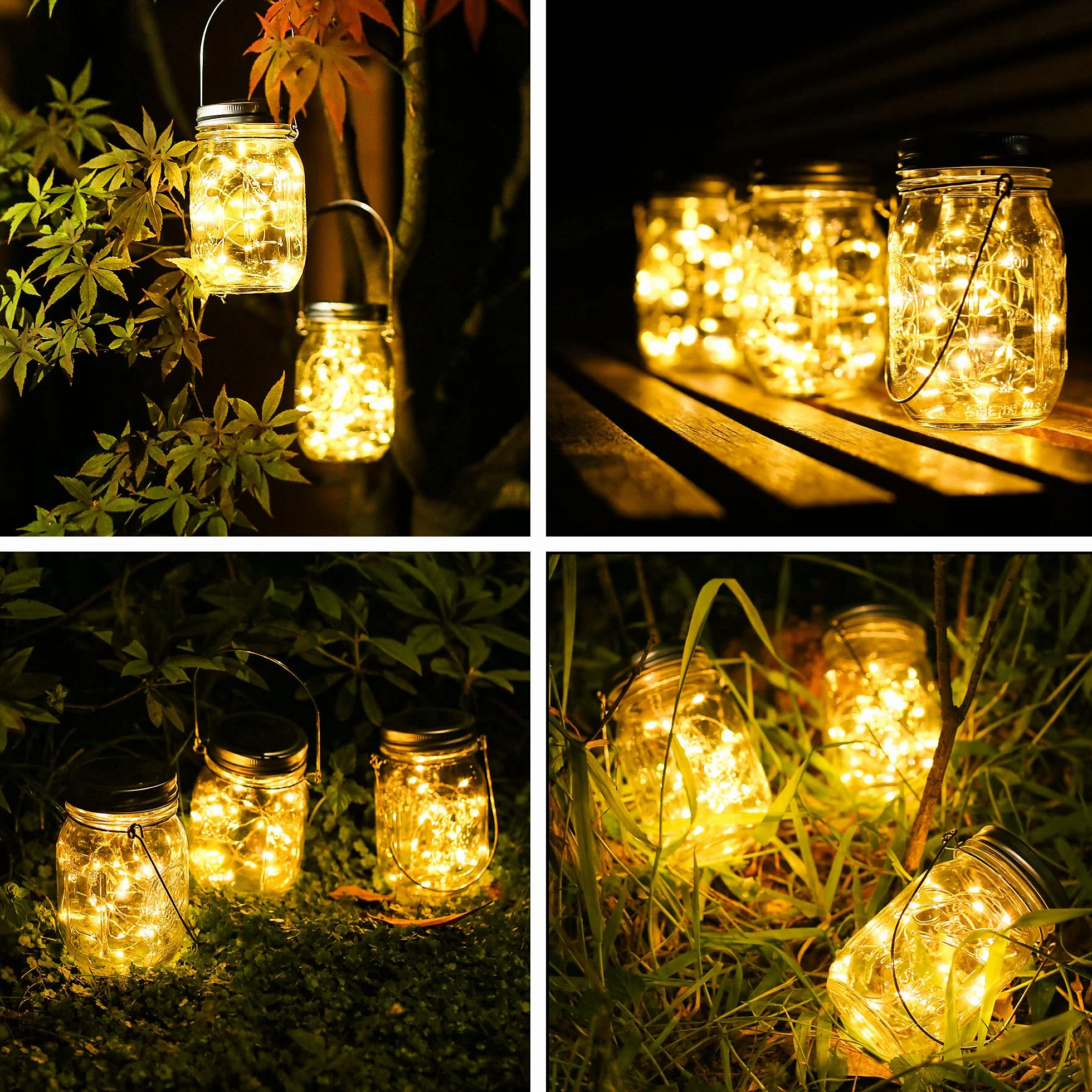 Luci Solari Giardino - 3 Pezzi Lampada 30 LED da Esterno Impermeabile barattolo Natale Feste Camera da Letto Decorazioni (Bianco caldo)