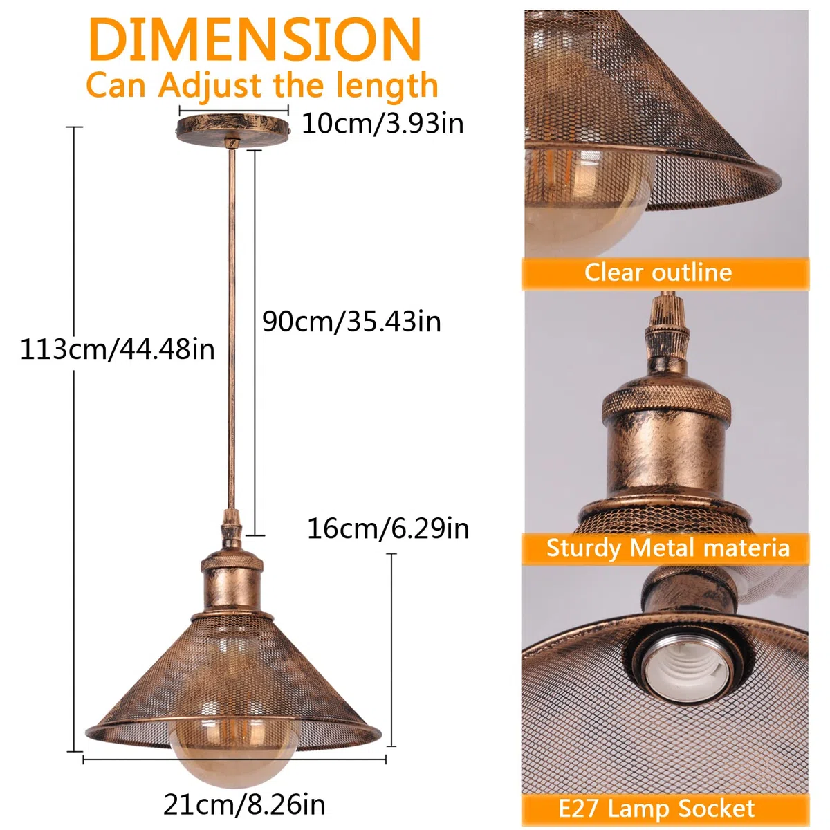 Lampade a Sospensione Industriali E27 Plafoniera Vintage Metal Plafoniere Retrò per Caffetteria Soffitta Cucina Sala da Pranzo (senza lampadina)