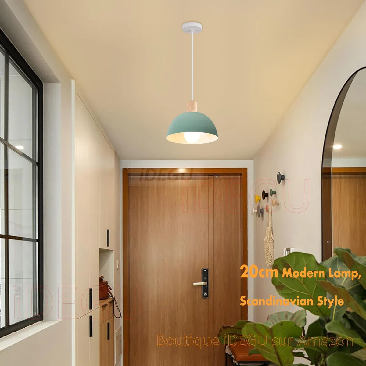 iDEGU Lampada a Sospensione Retrò 20CM LED Lampada a Soffitto in Legna Metallo Moderna Lampadario Stile Scandinavo a Semicerchio Plafoniera per Soggiorno Sala da Pranzo Camera da Letto (Verde)