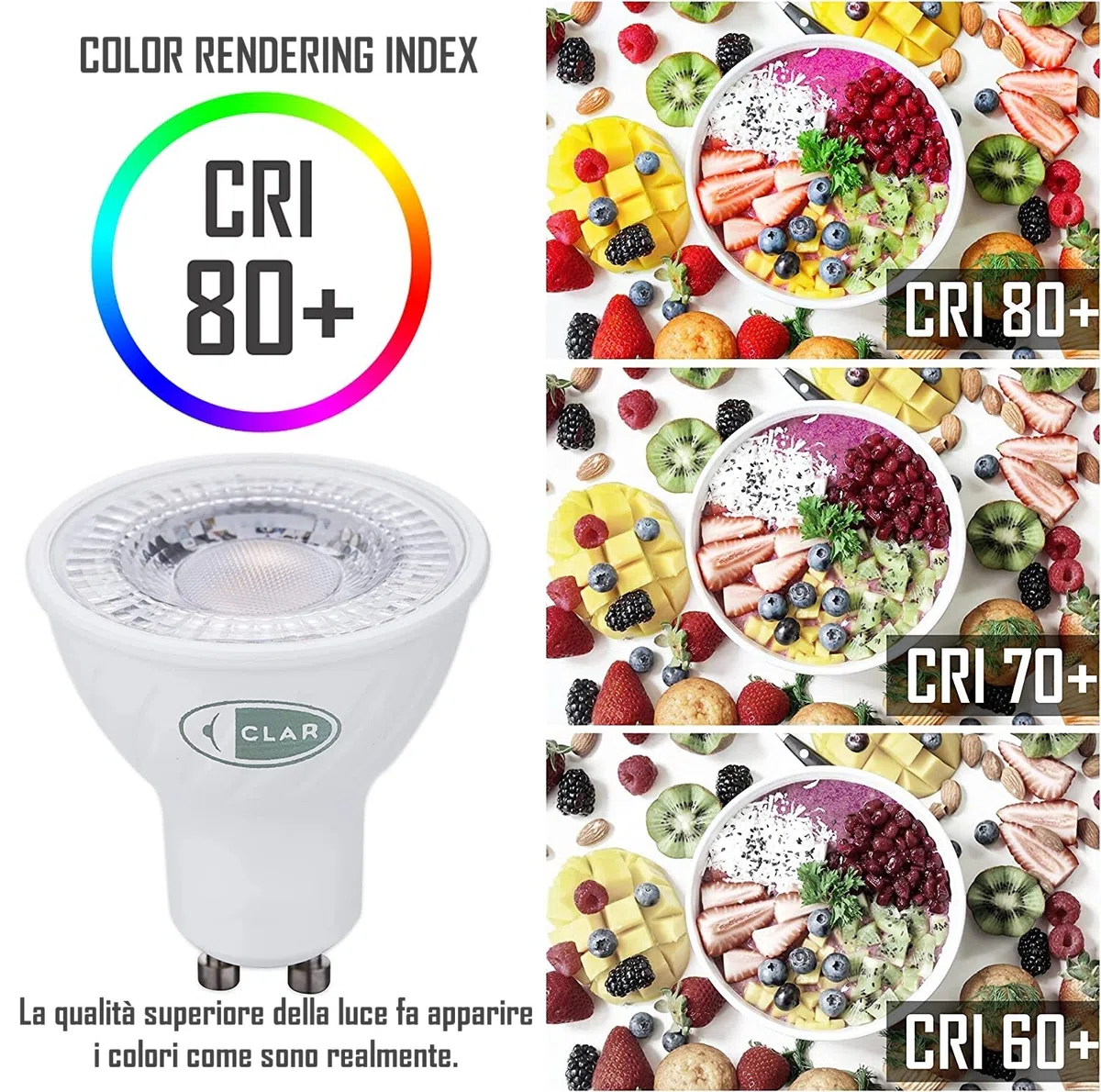 CLAR - GU10 LED 4000K, Lampadine GU10 Luce Naturale, 7W (Pack 10)