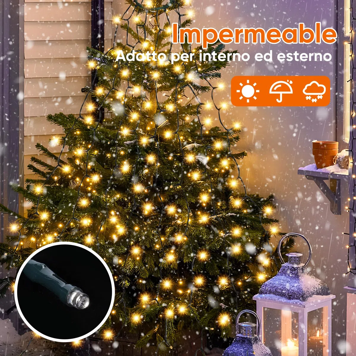 SALCAR Luci Albero Natale, 2M 8 Fili 280 LED Luci Decorazione Natale per Albero con Anello, 8 Modalità, Impermeabile IP44 Luminarie Natalizie Cascata per Interno Esterno, Bianco Caldo
