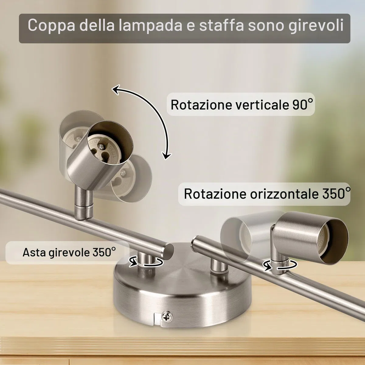 Ketom Binario Faretti Soffitto Orientabile 4 Luci, GU10 Faretto da Soffitto LED Industriale Nichel, Faretti da Parete Interno Moderno per Camera da Letto, Cucina, Soggiorno, Senza Lampadina