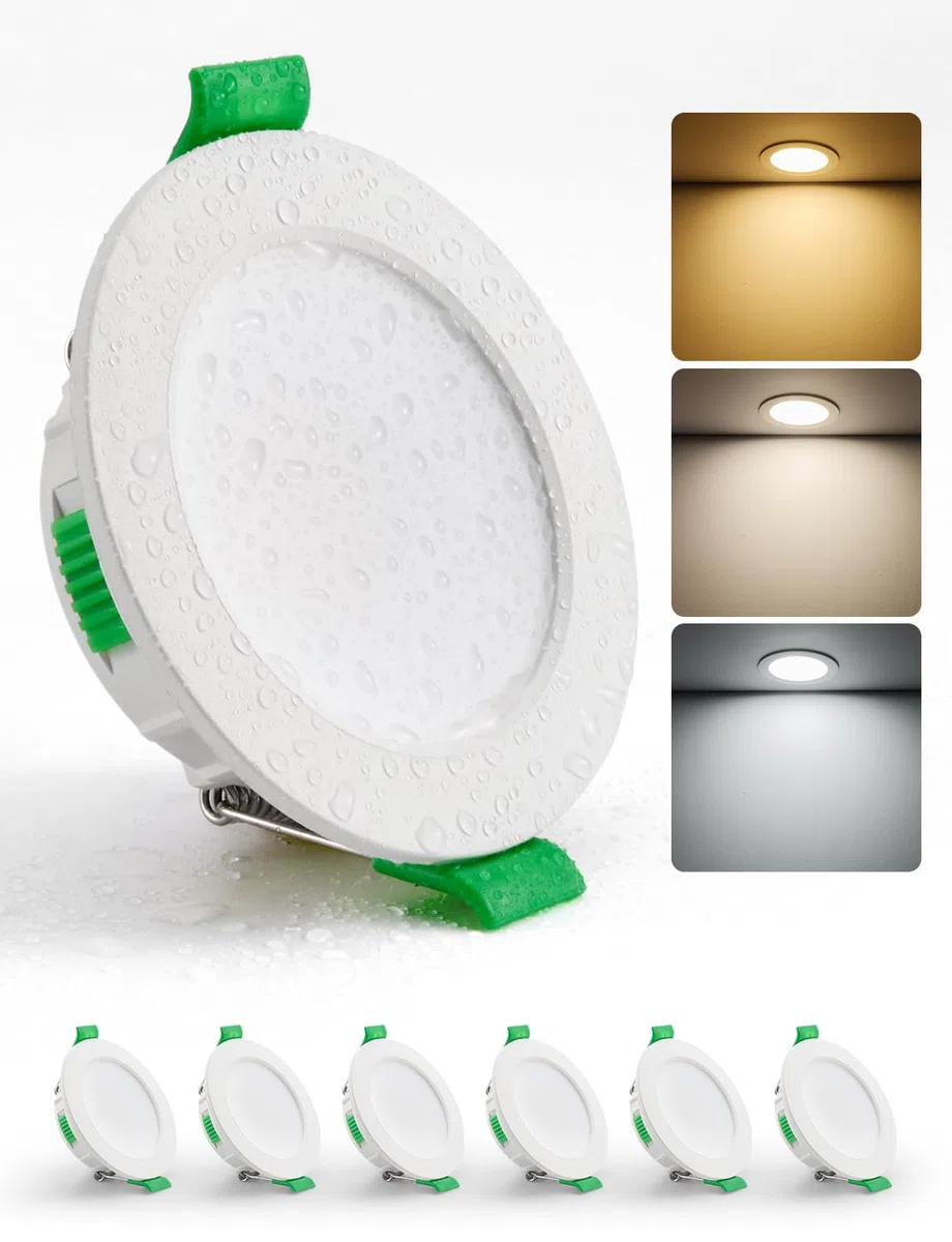 HOMEOW Faretti LED da Incasso per Cartongesso 4W, Diametro Foro 55-68mm, 29mm Ultrasottili, IP44 Faretti Led Soffitto, Regolabile Calda 2700K, Neutro 4000K e Freddo 6000K, Non Dimmerabili, Set di 6