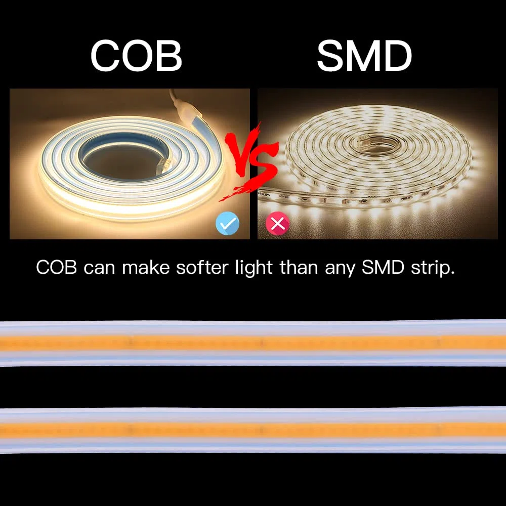 IP67 COB LED Striscia 1M 220V, 280 led/m Super Brillante Impermeabile Strip 1 Metro Bianco Caldo 3000K (Bianco Caldo, 1)
