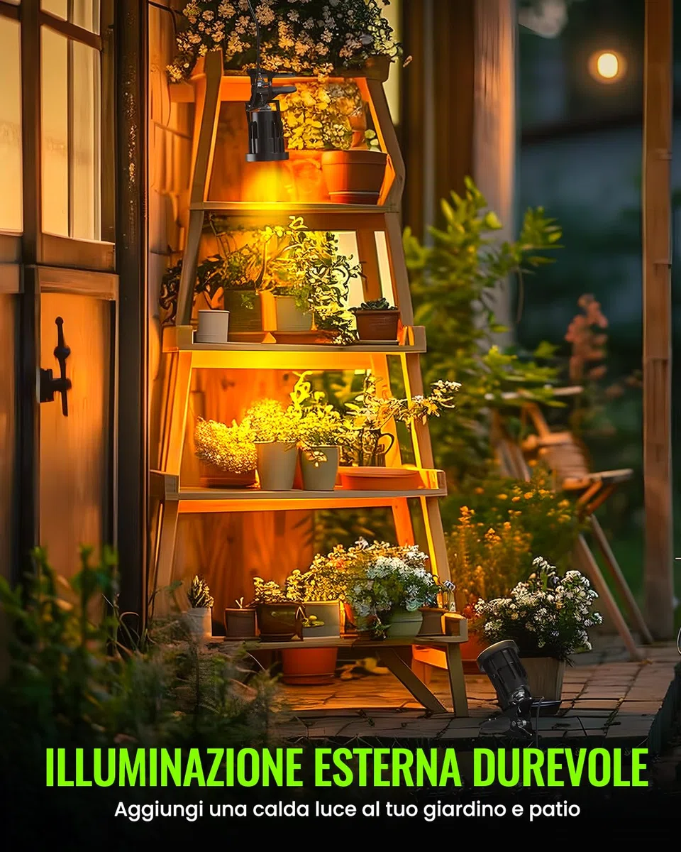LED Faretto Morsetto a Pinza con Spina, IP65 Resistente all'Acqua Faretto da Interno e Esterno per Pianta, 7W Lampada Spot LED con Interruttore On/Off, Bianco Caldo 3000K, Cavo da 1,78 m