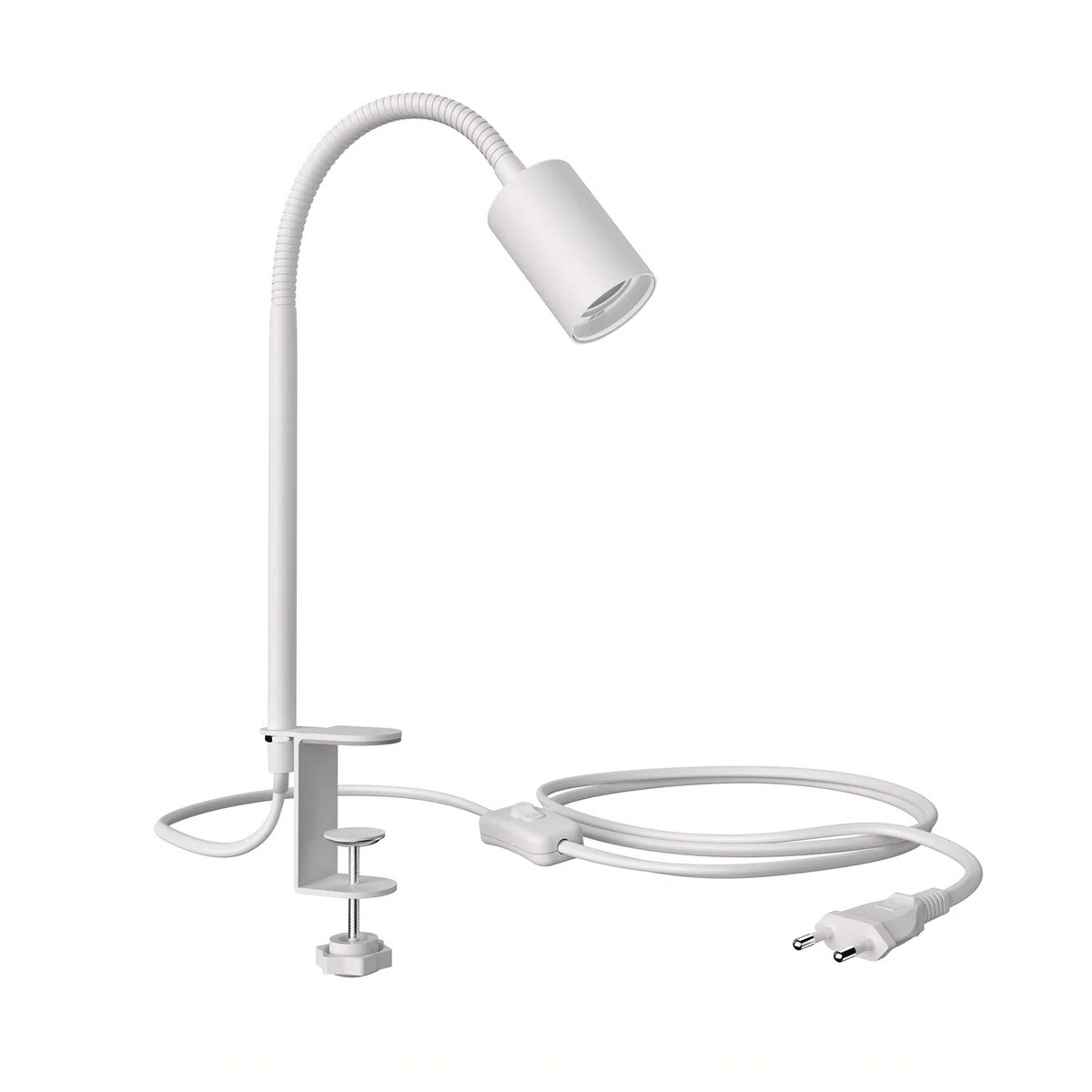 ledscom.de Lampada a morsetto, collo d'oca LELE, interruttore, bianco opaco, 1x E27 max. 60W