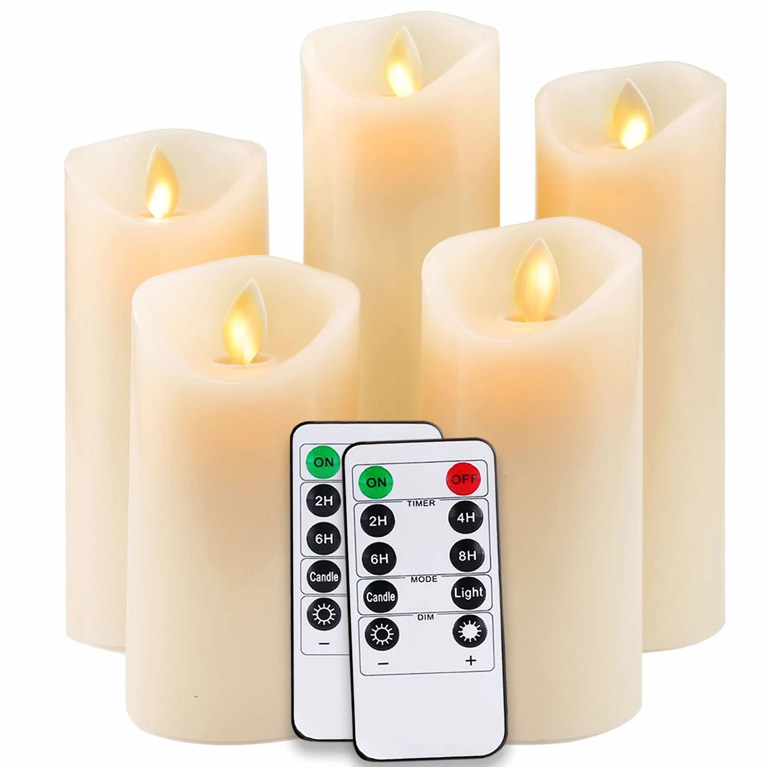 Candele LED Senza Fiamma Set 5 (13/14/16/18/20cm) Vera Cera Flickering con Telecomando Timer