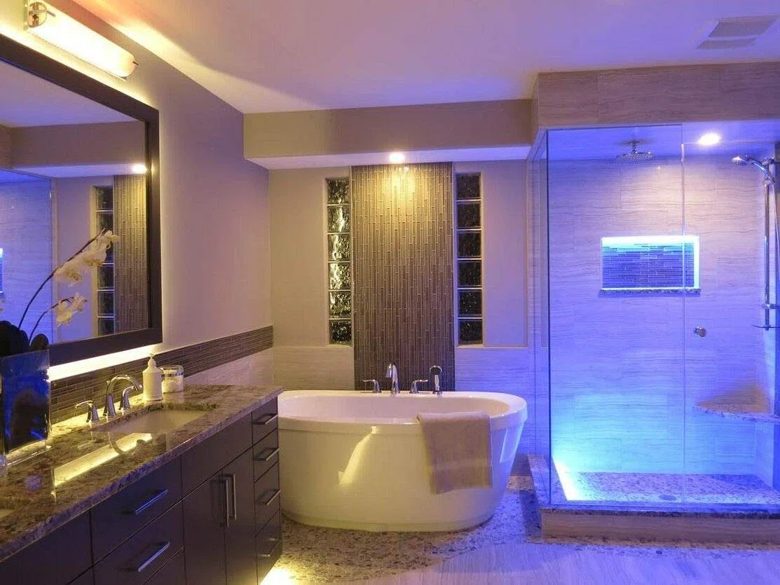 Faretto Silver spazzolato Led da incasso per bagno box doccia lampada RGBW 4000k 5W GU10 cromoterapia con telecomando cambia colore ed effetti partenopeautensili®