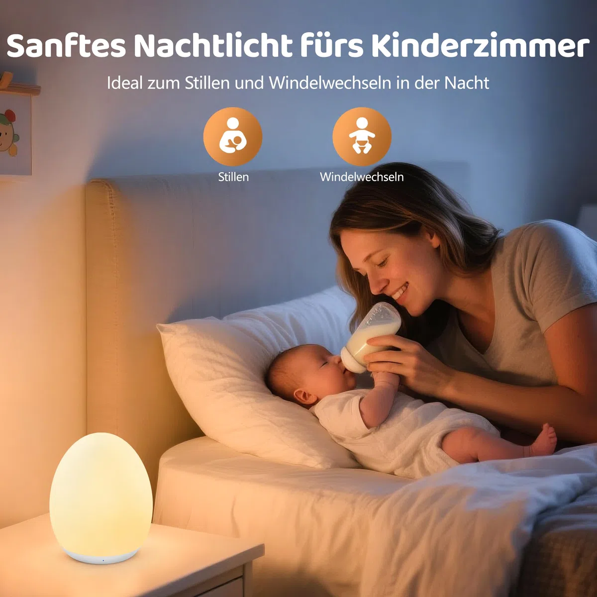 MediAcous Luce Notturna LED Neonati Bambini con Timer, Luce da Allattamento con 8 Cambi di Colore e Funzione Dimmer, Luce Notturna USB Ricaricabile con Timer da 1 Ora e Controllo Touch
