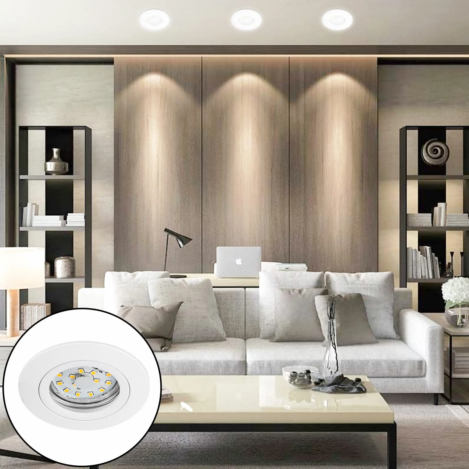 Faretto Incasso Cartongesso GU10 Alluminio Bianco, Cornice Faretti led da incasso per cartongesso Rotondo Portafaretto incl. Portalampada GU10 per lampade LED e Alogeno, Foro ø65mm, Set da 6