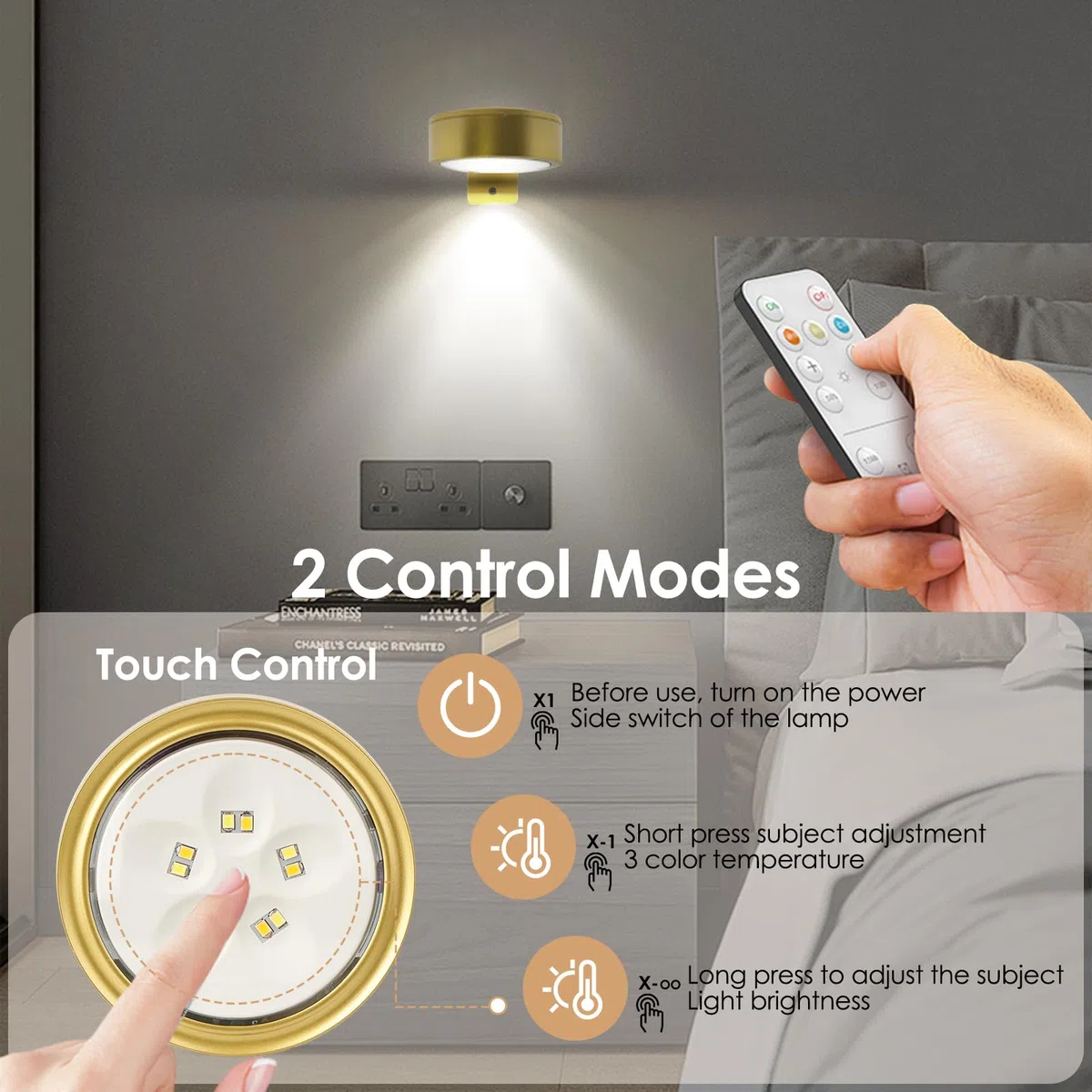 3 Pezzi Luce per Quadri a Batteria Telecomando, Lampada da Parete con Telecomando, Illuminazione Dell'Immagine Senza Fili, Ricaricabile USB Lampada da Muro, Dimmerabile, per Quadri, Vetrine