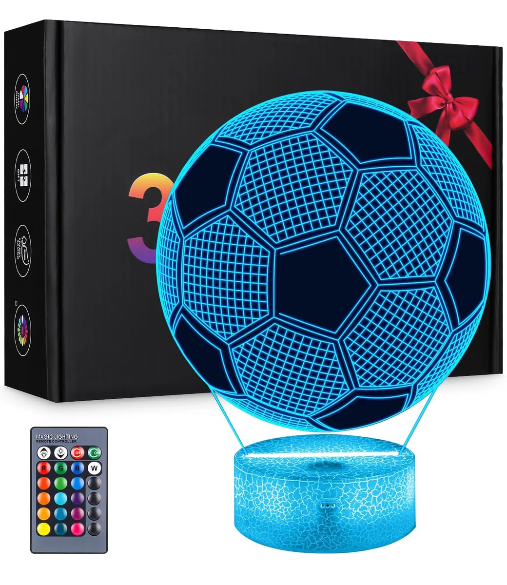 Yulado Luci Notturna 3D, Lampade 3D Illusione Ottica Luce Notturna con 16 Cambi di Colore e Telecomando, Regalo de Calcio per Bambini 7 anni maschio