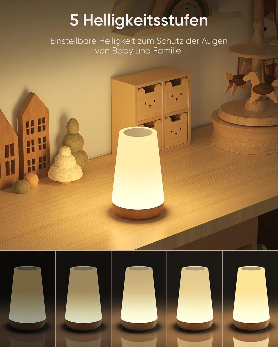 Bonsery Set di 2 lampade da comodino LED Touch dimmerabile USB ricaricabile con telecomando, luce notturna per bambini con 13 colori, 3 modalità, lampada da tavolo senza fili con timer per camera da