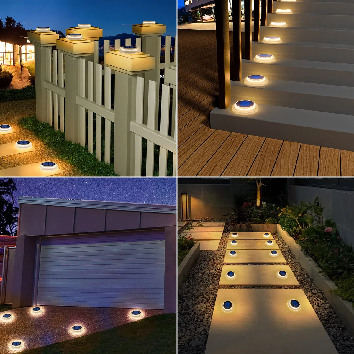 YiLaie Luci Solari Esterno, LED da Giardino 360° Per scale IP68 Impermeabile con On/Off Automatico, per Sentieri, Bianco Caldo 2700K, 4 pezzi