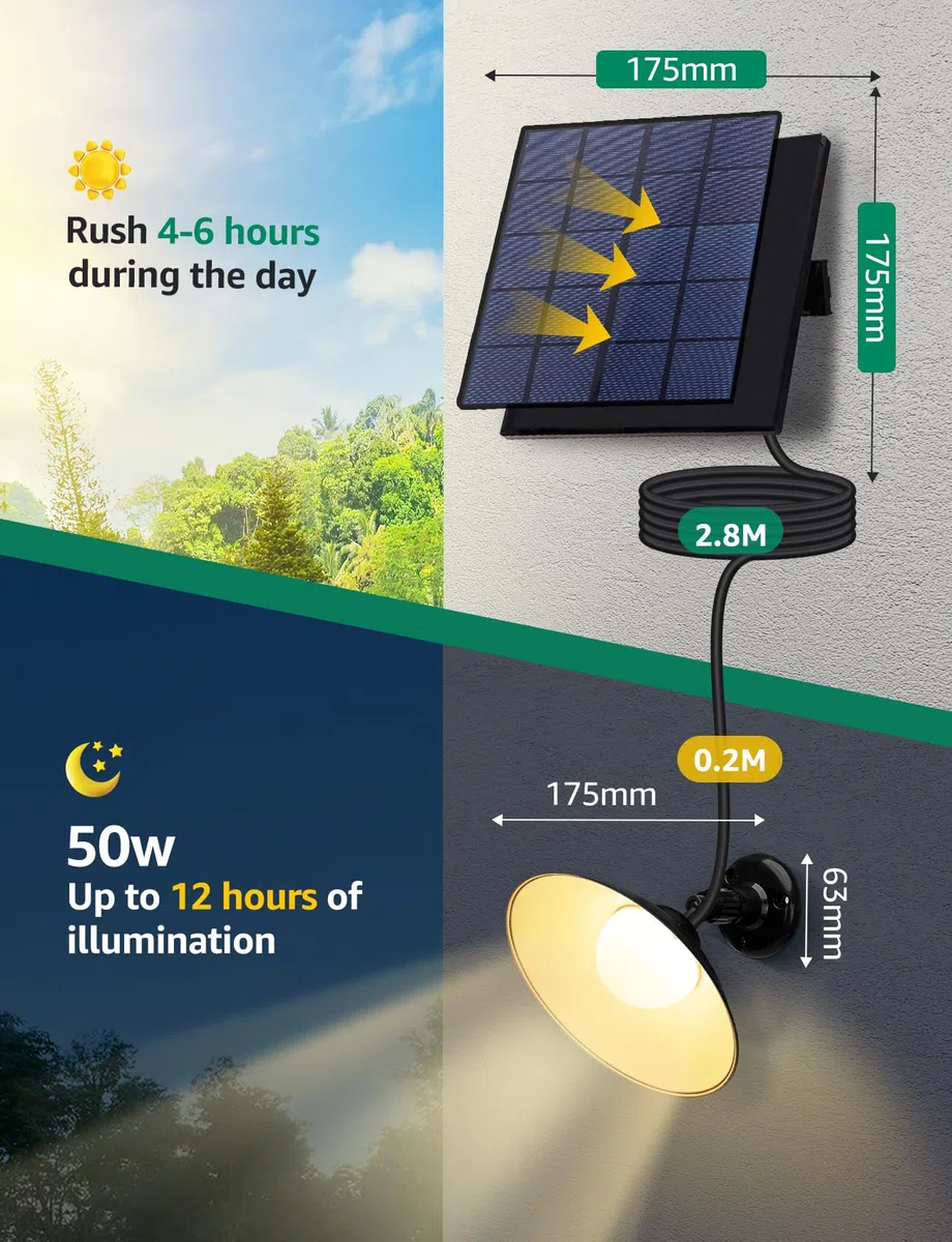 Aigostar Luce Solare Led Esterno con Telecomando 50W 500LM Lampade da Esterno solari IP65 Impermeabile Faretti Solari Esterni,temperatura colore regolabile 3000K/4000K/6500K, Lunghezza cavo 3M