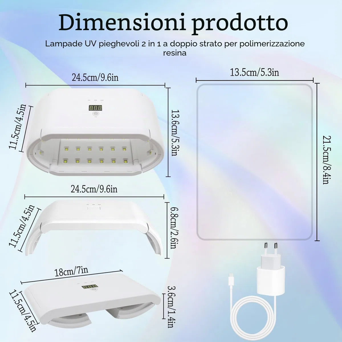 Set di 2 Luce UV Polimerizzazione della Resinas,48W Lampada UV Pieghevole Bifacciale a Polimerizzazione Rapida e Funzione di Temporizzazione per Polimerizzazione della Resina,Stampi in Resina