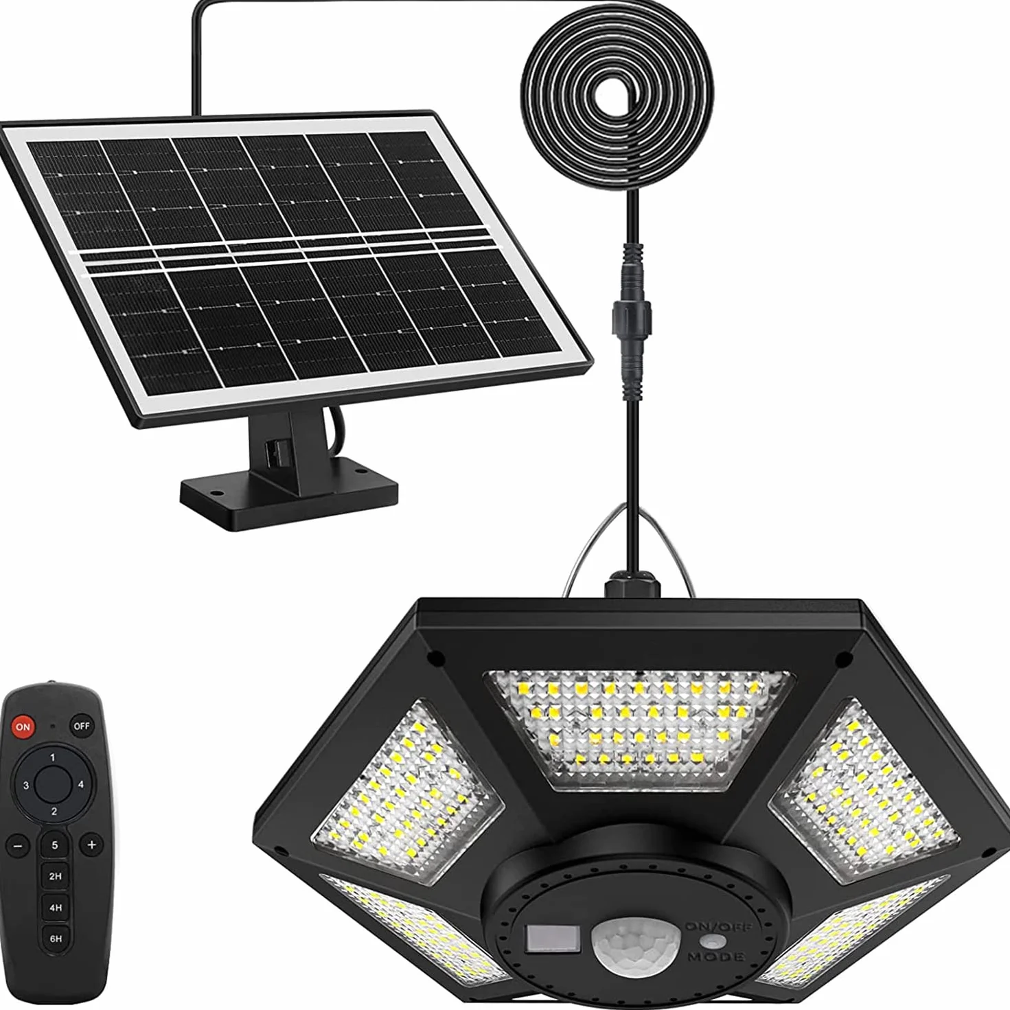 Yowin Lampada Solare da Esterno ed Interno 180 LED Lampada a Sospensione Solare con Telecomando, 5 Modalità IP65 Impermeabile Lampada Solare con Sensore per Giardino Agriturismo Garage Balcone, Bianco