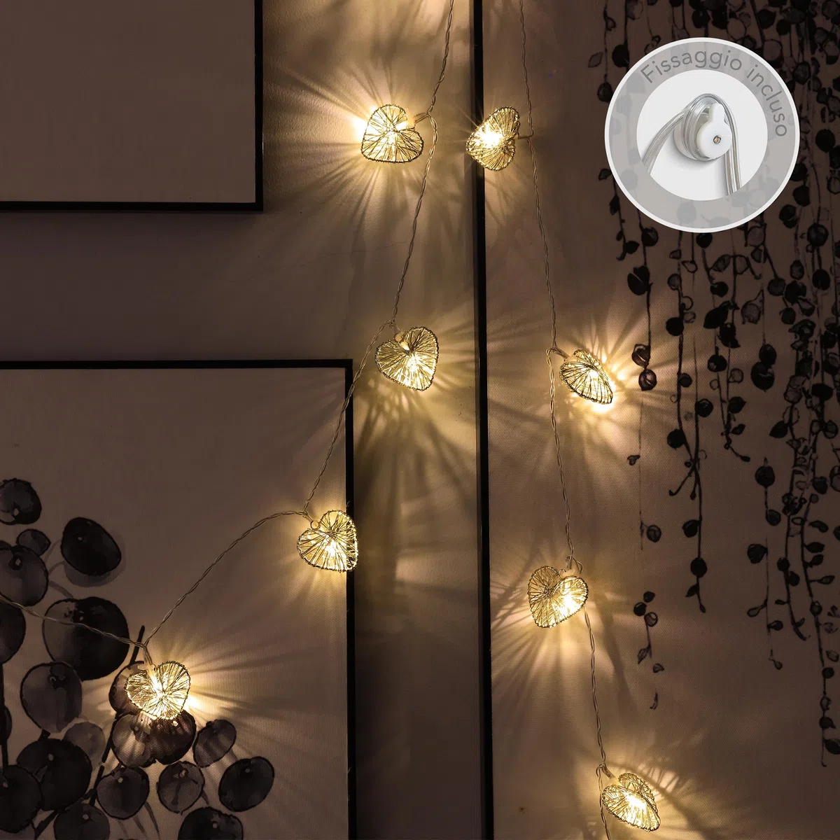 Cobus CozyHome Lucine led decorative Cuore - 5 metri & 20 LED in bianco caldo I Con spina I Per interni I Filo led decorative Fairy lights Lucette decorazioni Luci natale interno
