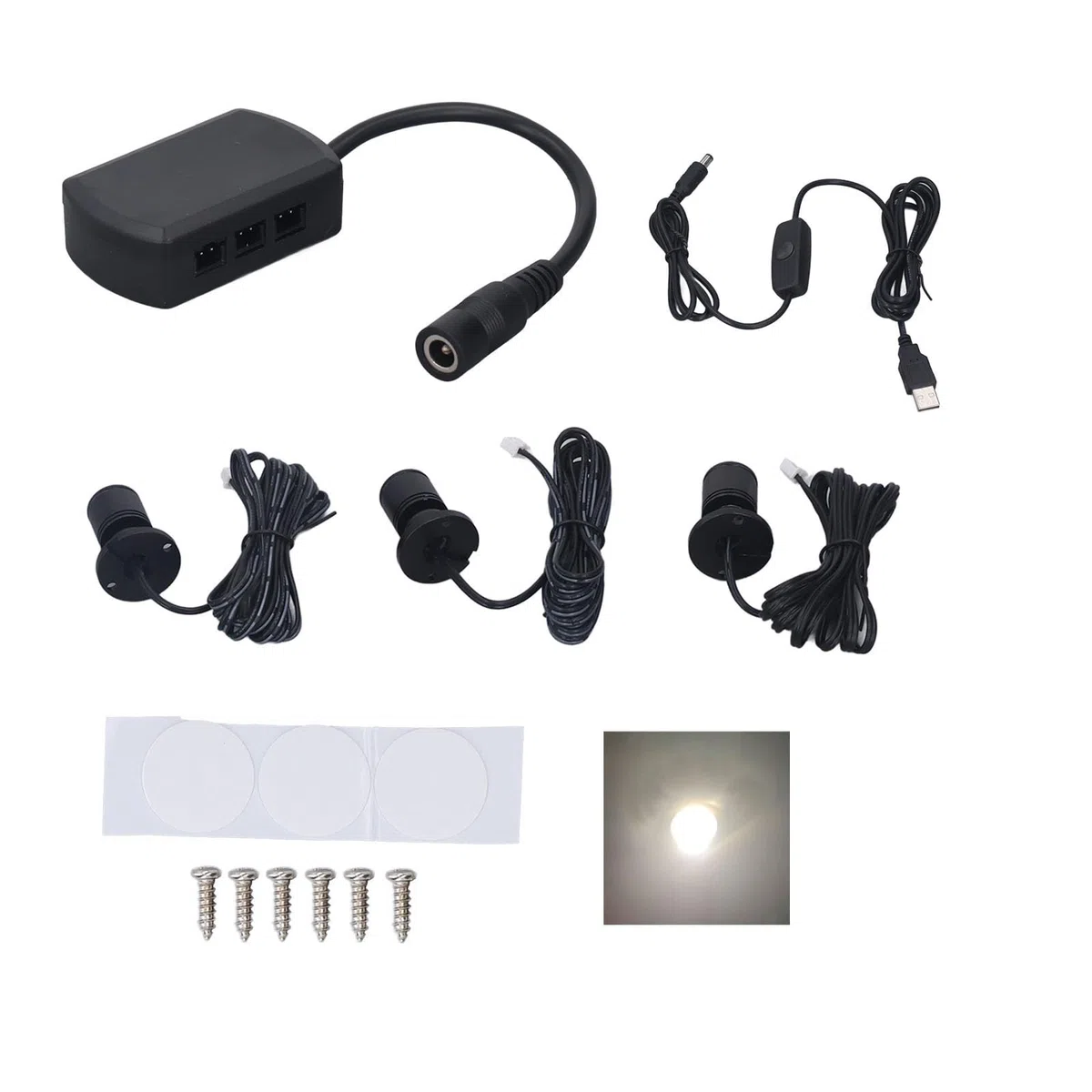 KKPLZZ Mini Faretti a LED 5V USB Display per Vetrina Luce da 1 a 3 Piccola Luce per Armadietto Dimmerabile per Collezione di Gioielli (Luce naturale)