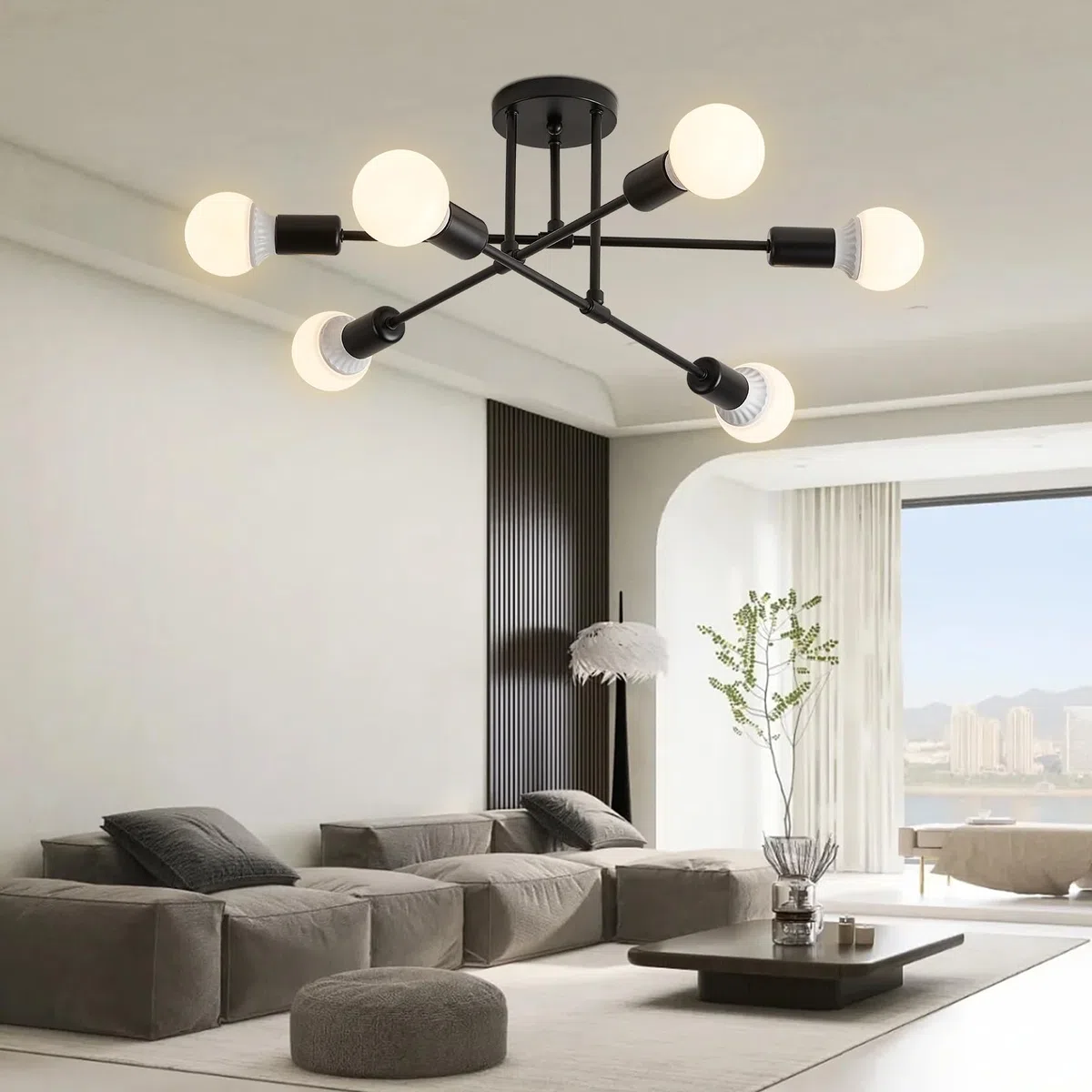 YOODI Lampadario Industriale, 6 Luci Plafoniera Sputnik Vintage, E27 Moderno Lampada da Soffitto in Ferro Nero per Camera da letto, Soggiorno, Sala da Pranzo, Diametro 52cm (Lampadina non inclusa)