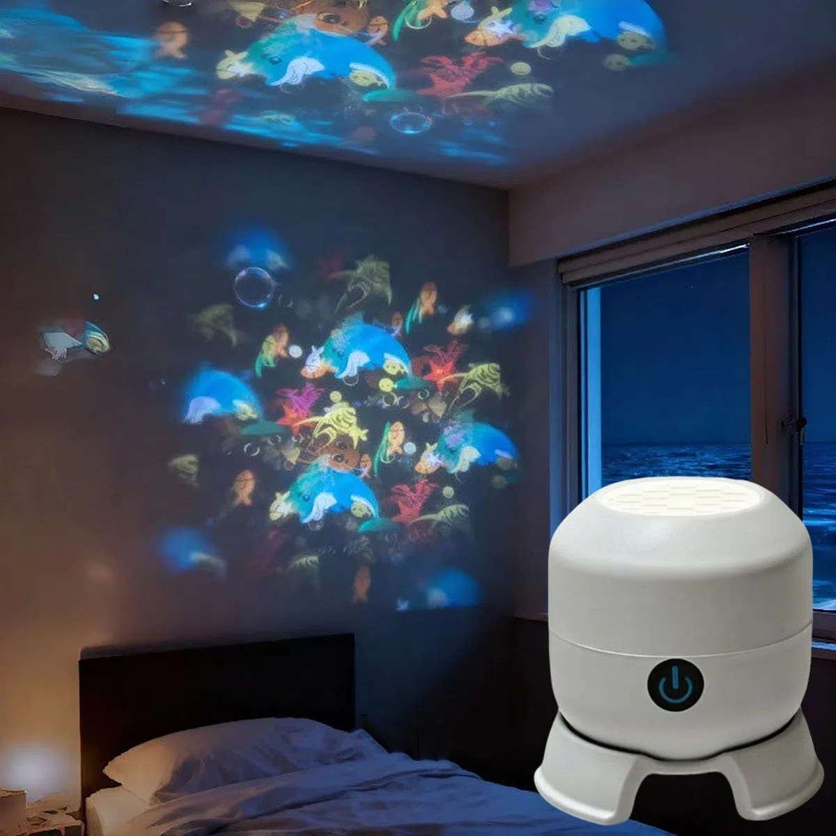Proiettore di luce LED rotante dinamico per bambini, motivi dinamici fiocchi di neve/Natale/oceano, lampada di proiezione dimmerabile Illuminazione ambientale, Calma e relax (Ocean)