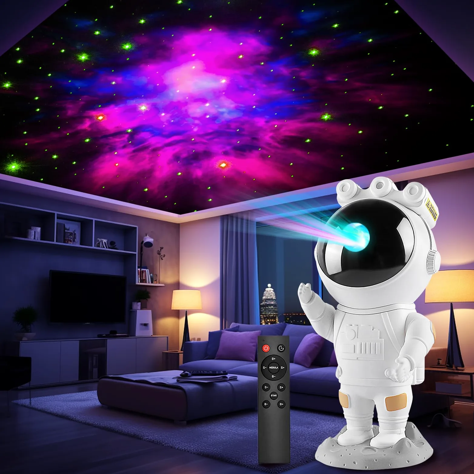 Astronauta Cielo Stellato Galassia Proiettore, Spaceman Galaxy Star Projector Lampada Notturna con Timer, Telecomando, Proiettore Stelle Soffitto Luce per Camera da Letto, Regalo per Bambini e Adulti