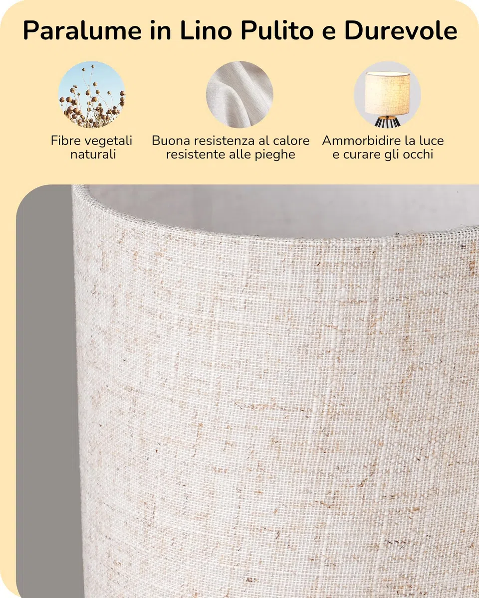 EDISHINE Lampada da Comodino in Lino Beige, Lampadina LED E14 Bianco Caldo 2700K Inclusa, Lampada da Tavolo Moderna per Camera, Ufficio, Soggiorno