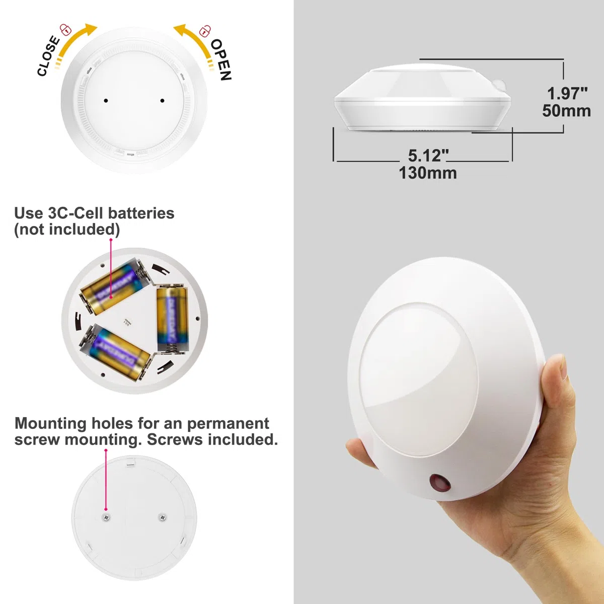 HONWELL Plafoniera a LED Luci con Telecomando, Lampada da Soffitto Dimmerabile a Batteria, 4 Luminosità Modalità Luci Notturne a LED Senza Fili,16 Colori di Luminosità per Armadio,Cucina,Corridoio