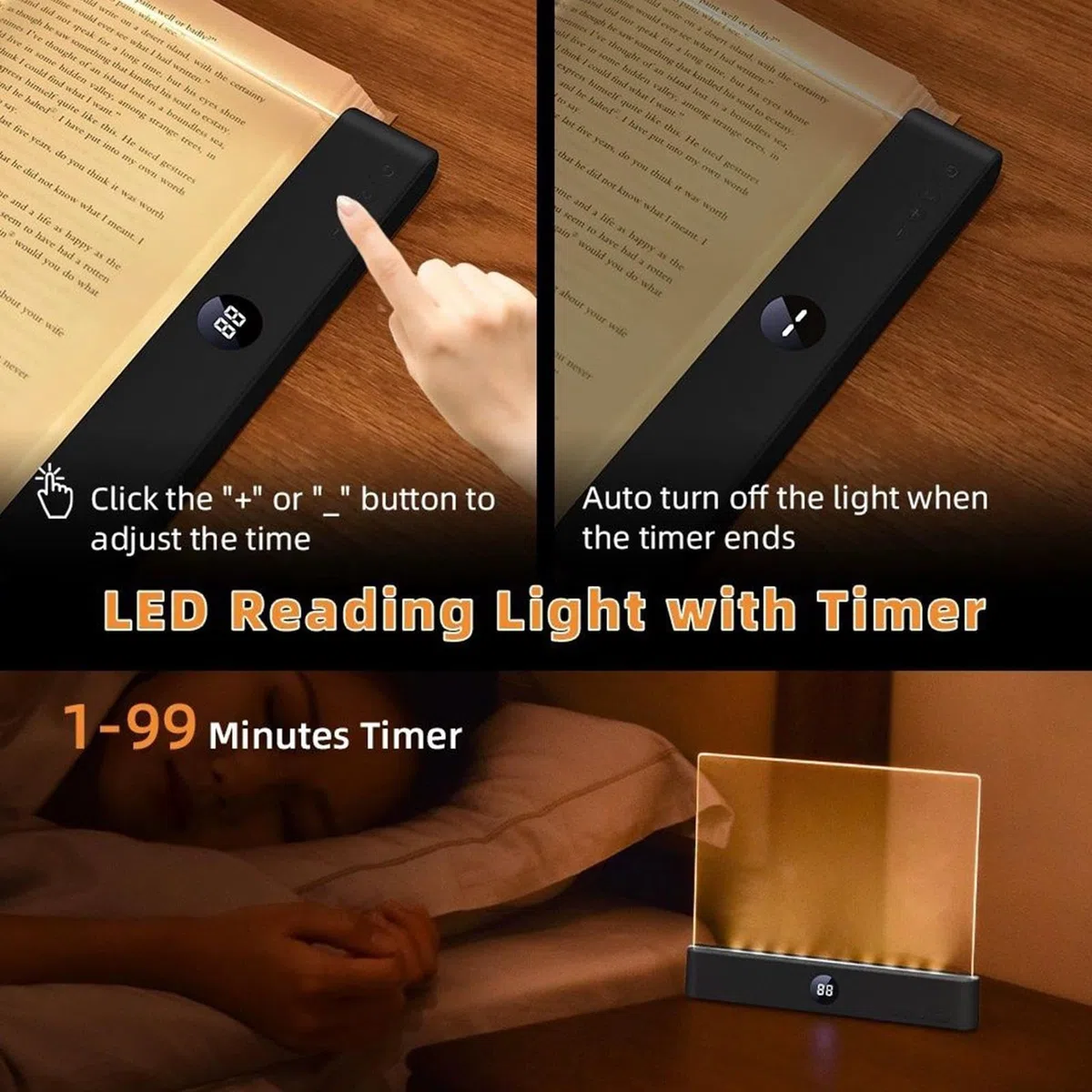 Lampada da lettura ricaricabile - Pannello piatto chiaro protezione degli occhi - Lampada da comodino a LED con pannello | Per lettori di casa da viaggio, dormitorio, ufficio, scuola