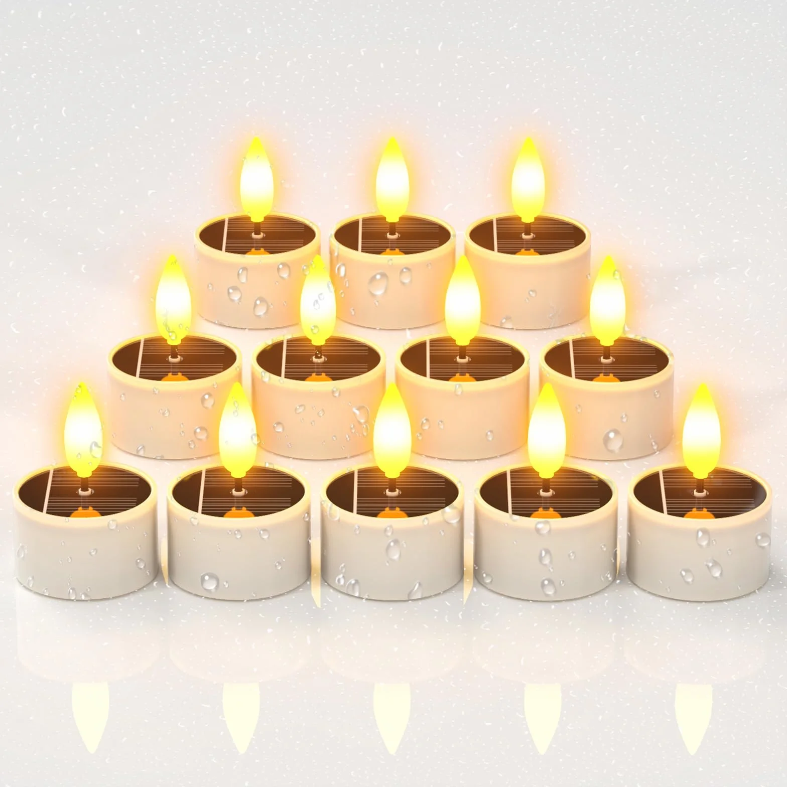 SoulBay Candele Solari per Esterni, 12 pezzi Impermeabili Candele Finte LED Solari Ricaricabili Fiamma Decorative Tea Light per Esterni Balcone Giardino Lanterna Stanza Natale Decorazioni Casa
