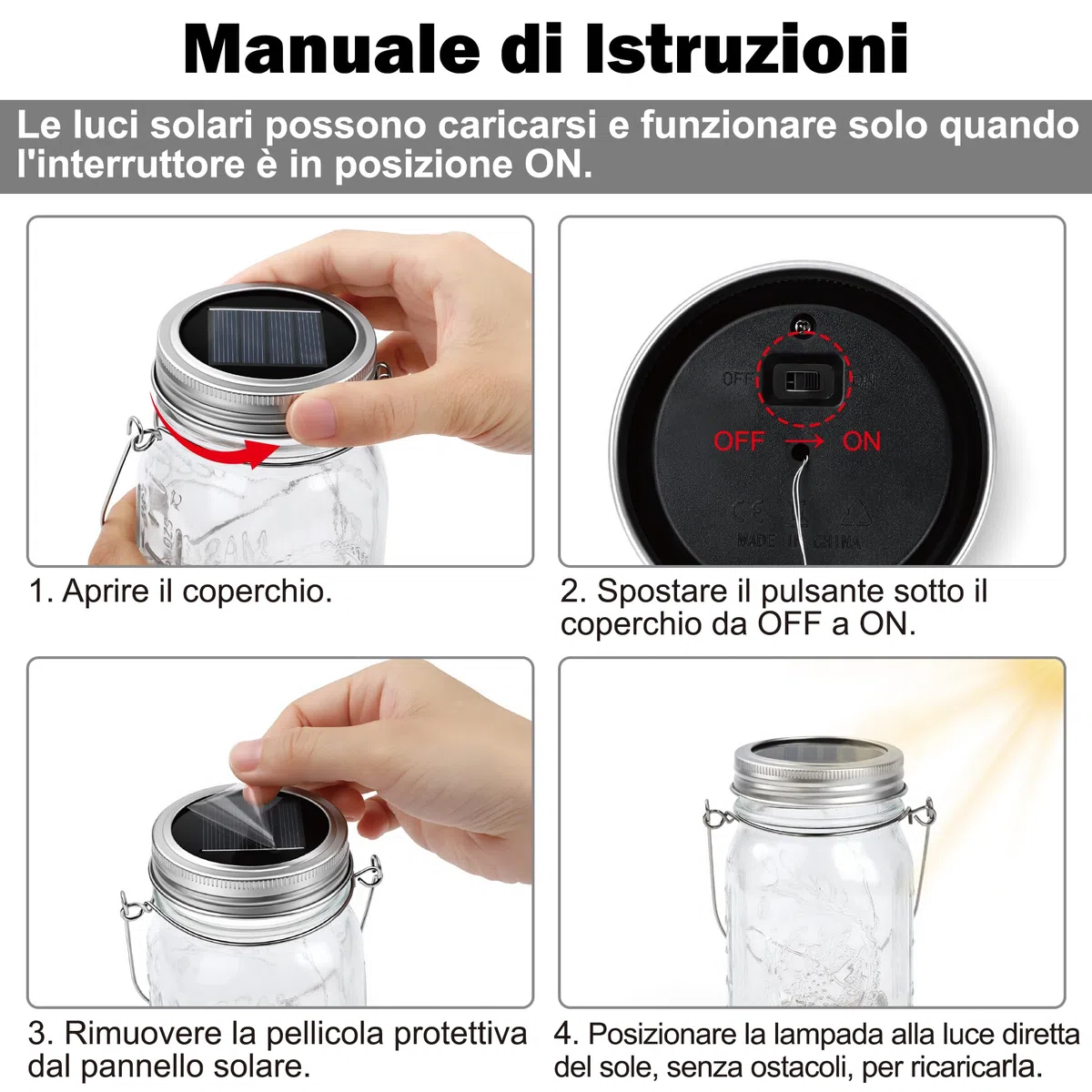 Luci Solari Giardino - 3 Pezzi Lampada 30 LED da Esterno Impermeabile barattolo Natale Feste Camera da Letto Decorazioni (Bianco caldo)