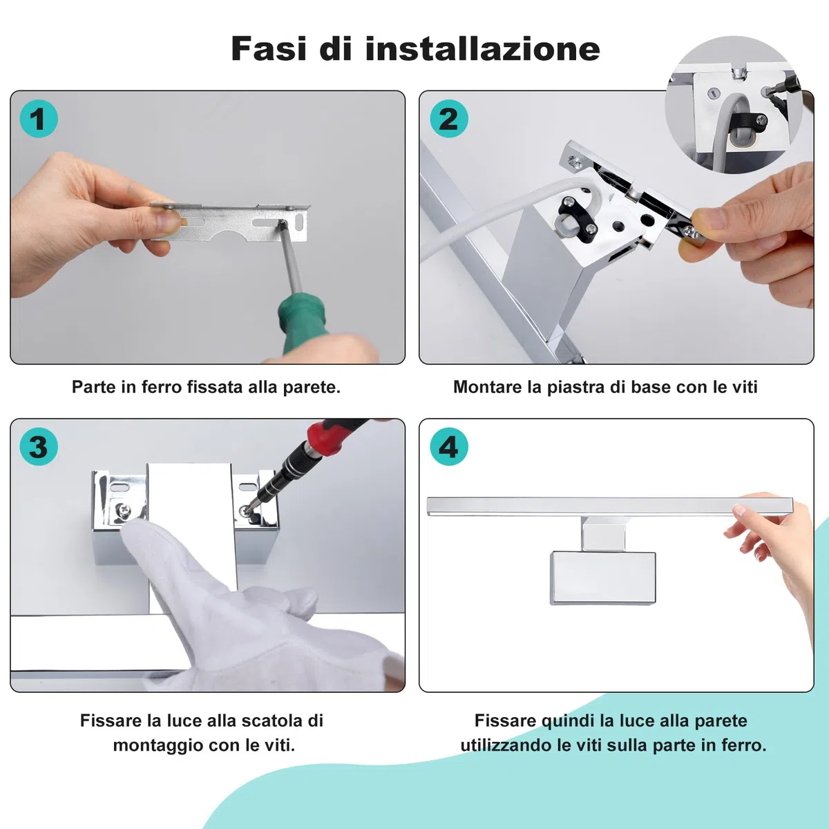 Lampada LED per specchio da, 8W 45 cm 230 V Luce neutra 4000K, Lampada da bagno moderna per luce da trucco, Lampada da mobile Luce da parete per bagno. IP 44 Impermeabile alluminatura