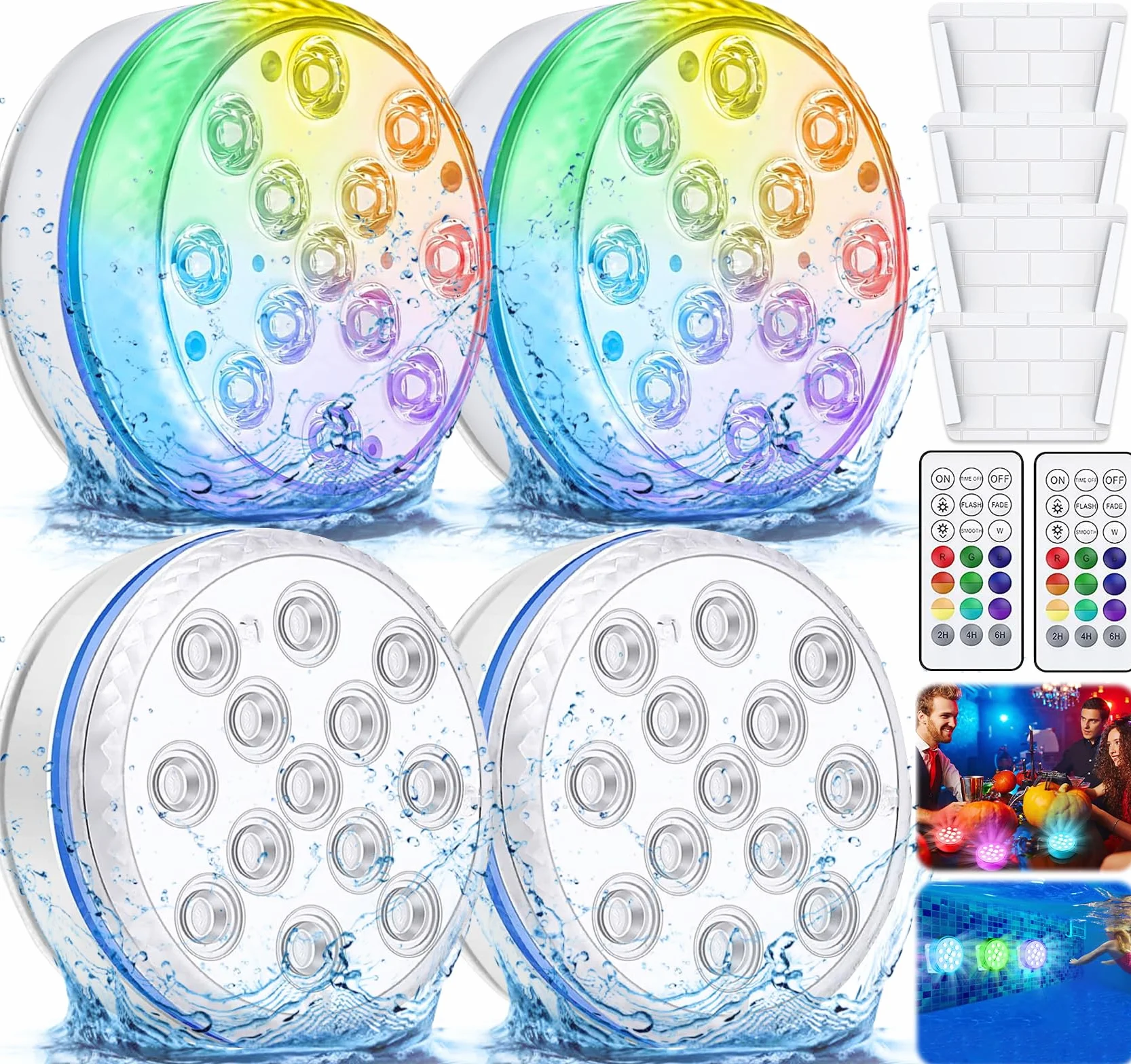 Luci Piscina fuori Terra,Amzeeniu 4 Pezzi 13 LED Luci Piscina Impermeabile,luci led Subacquea con Telecomando,16 Colori RGB Luce LED Sommergibili,per piscina,vasca idromassaggio,festa,SPA,Laghetto