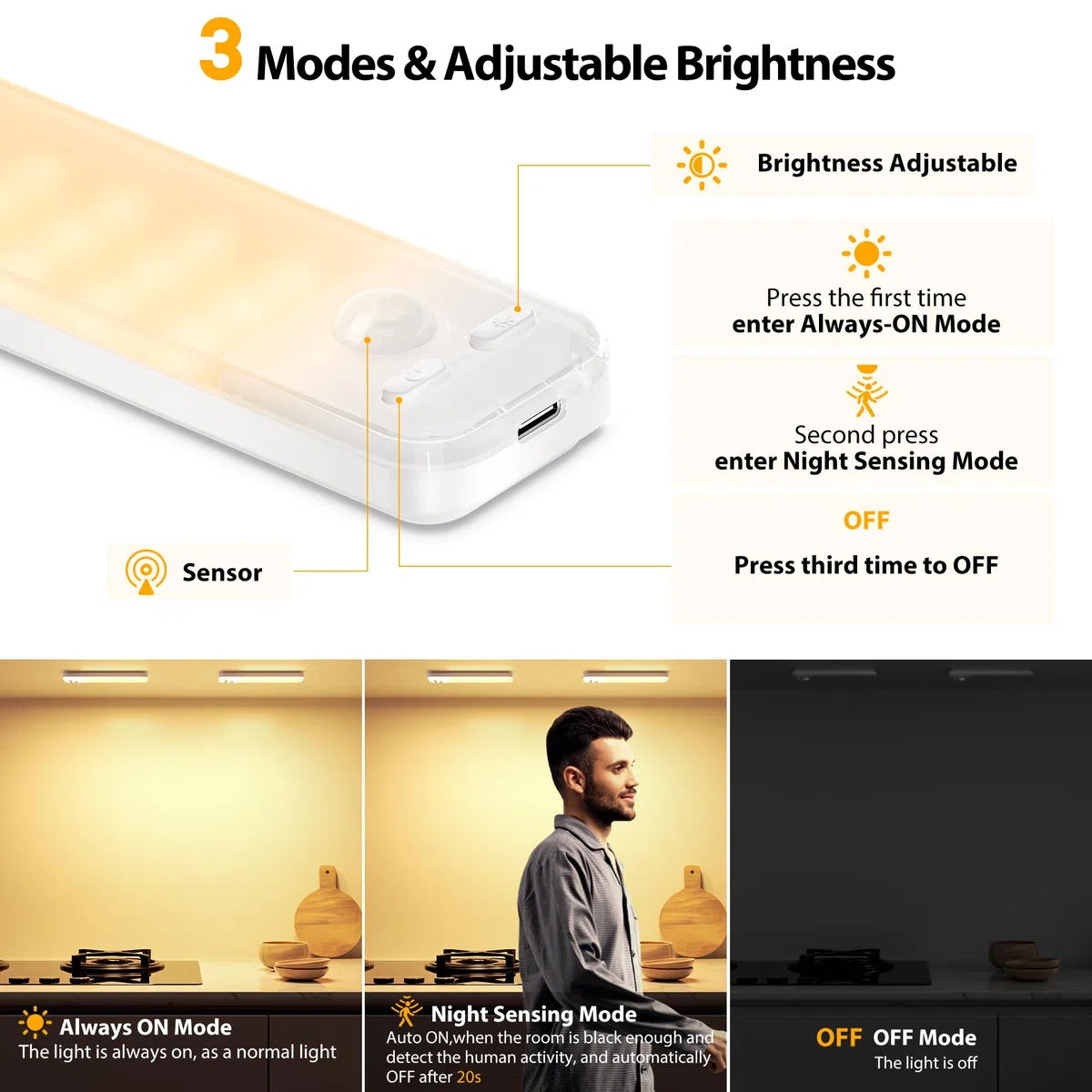 Led Sottopensile Cucina, 5 Pezzi 15cm Armadio Led con Sensore di Movimento, 3000K Dimmerabile Luce Armadio per Scale Corridoio Garage Letto - Bianco Caldo