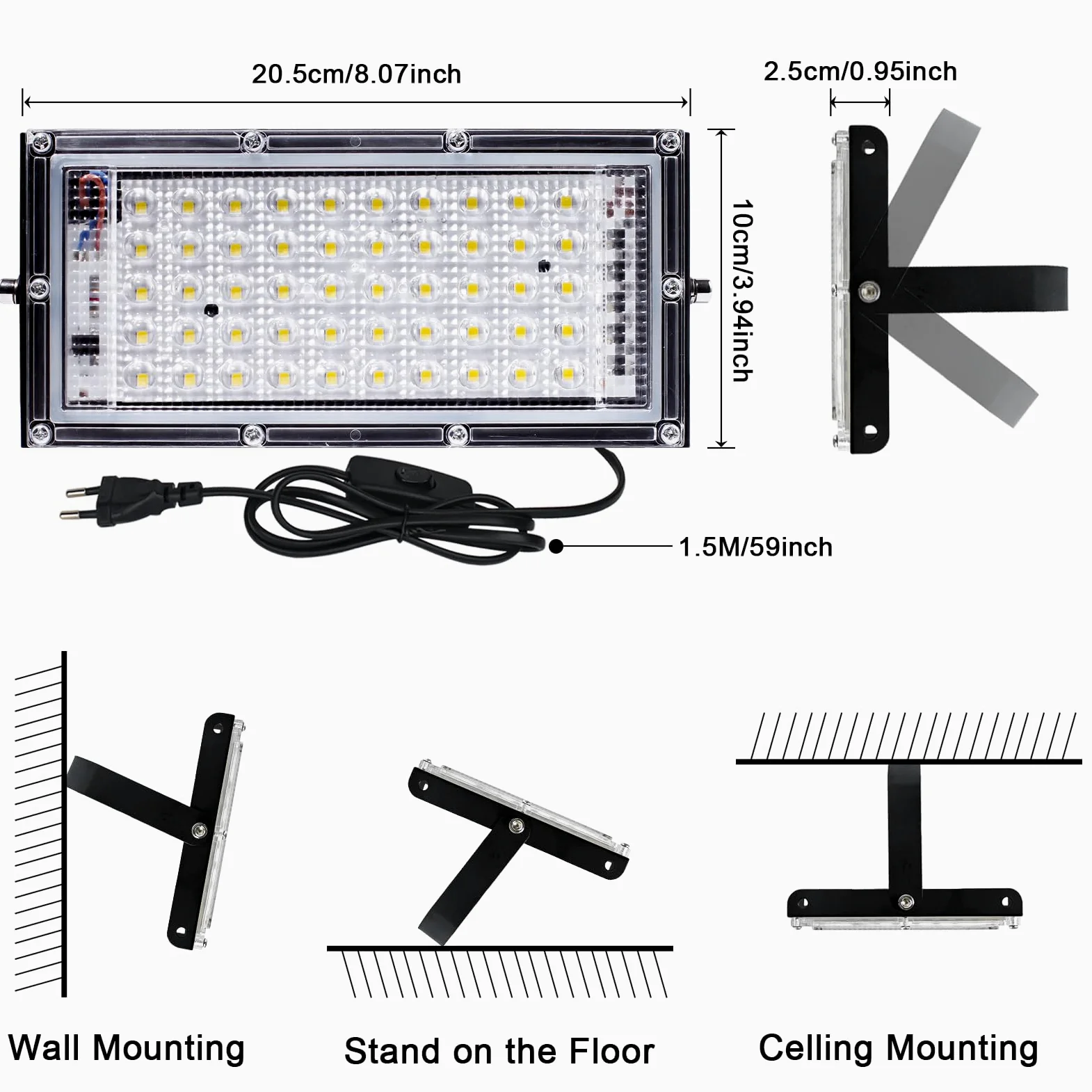 CREATESTAR Faretto LED da Esterno 50W,2 Pezzi Faro LED Esterno, 5000LM 6500K Luce Bianca Fredda, IP65 Impermeabile Faretti Led con Spina per Porte, Corridoio, Garage, Cortile e Giardino