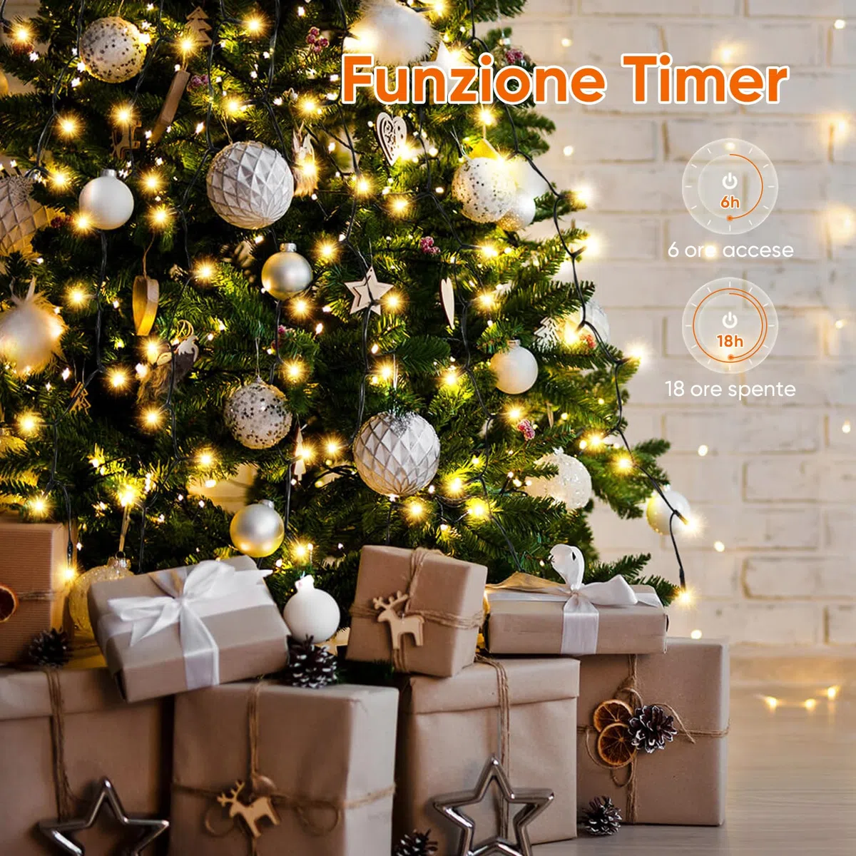 SALCAR Luci Albero Natale, 2M 8 Fili 280 LED Luci Decorazione Natale per Albero con Anello, 8 Modalità, Impermeabile IP44 Luminarie Natalizie Cascata per Interno Esterno, Bianco Caldo