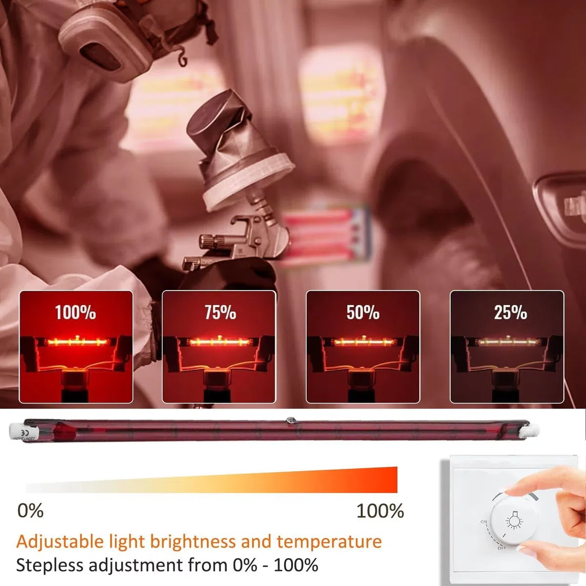 Lampadine Infrarossi Riscaldanti 1300W, Lampadina Riscaldanta Rosso, Lampada Alogena 254mm 1300W R7S, 1300LM, Lampadina Infrarossi Dimmerabile per Heatmaster U3, Nessuno Sfarfallio, 10mm Ø, 4 Pezzi