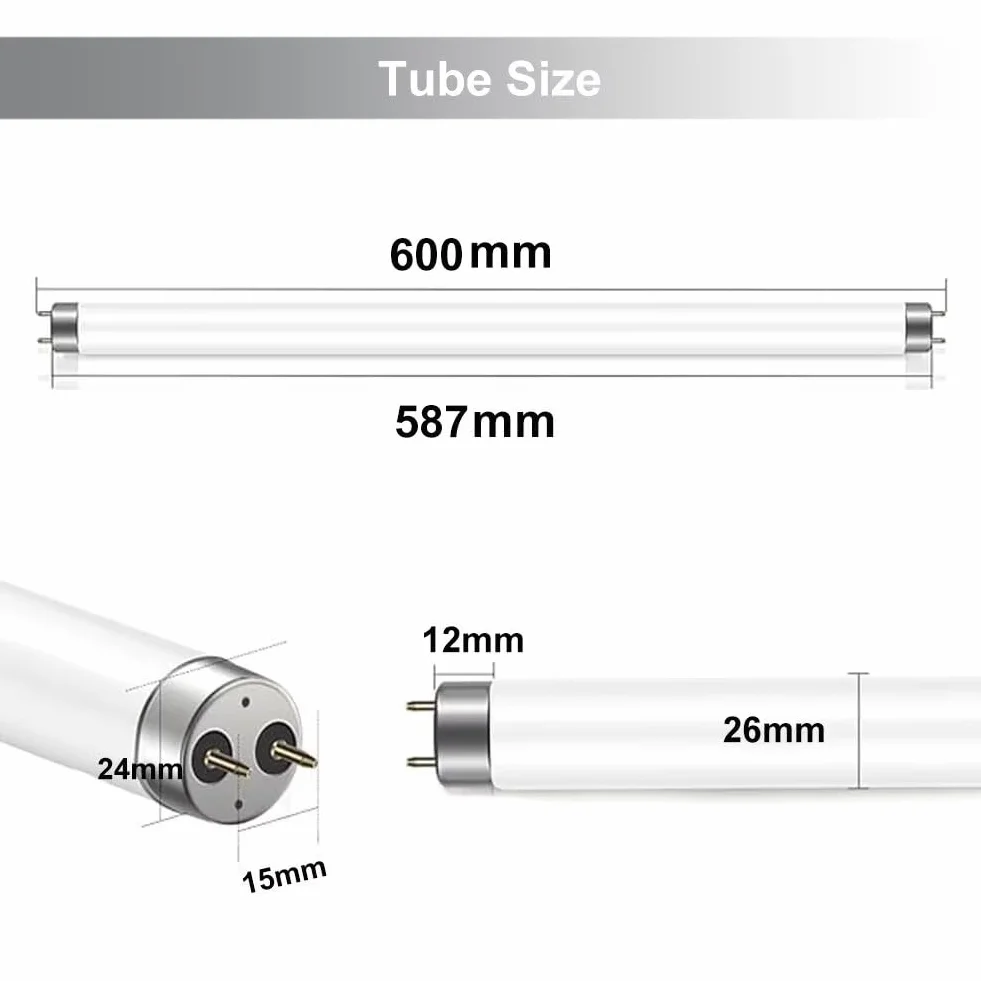 Generico 2 Pezzi T8 Tubi Fluorescenti Da 600mm 18W, Attacco G13, Bianco Freddo 6500K, Luce a Basso Consumo Energetico, Luce Di Emergenza a Risparmio Energetico, per Cucina, Bagno, Armadio